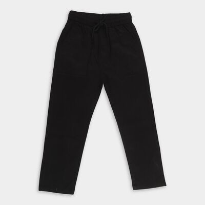 Boys Jet Black Regular Fit Cotton Trousers