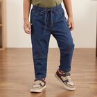 Boys' Navy Blue Relaxed Fit Drawstring Jeans, Dark Blue, small