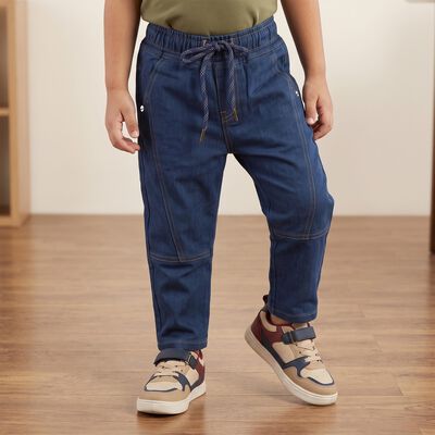 Boys' Navy Blue Relaxed Fit Drawstring Jeans