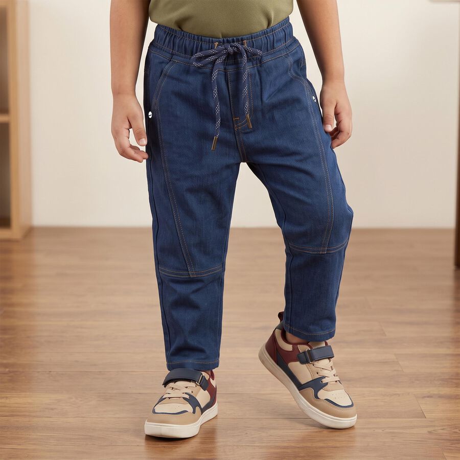 Boys' Navy Blue Relaxed Fit Drawstring Jeans, Dark Blue, large