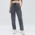 Women's Washed Graphite Grey Relaxed Fit Cargo Track Pants, Dark Grey, small image number null