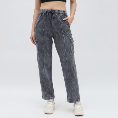 Women's Washed Graphite Grey Relaxed Fit Cargo Track Pants