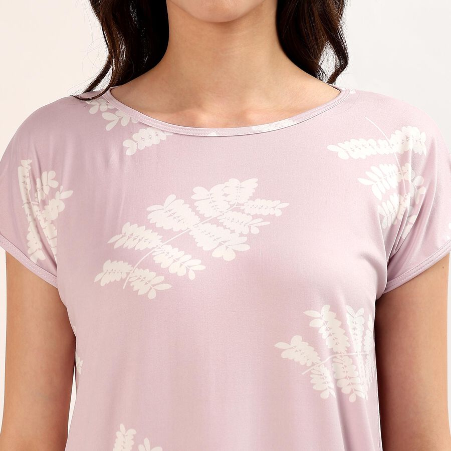 Women's Lilac Round Neck Minimalist Nighty, Lilac, large