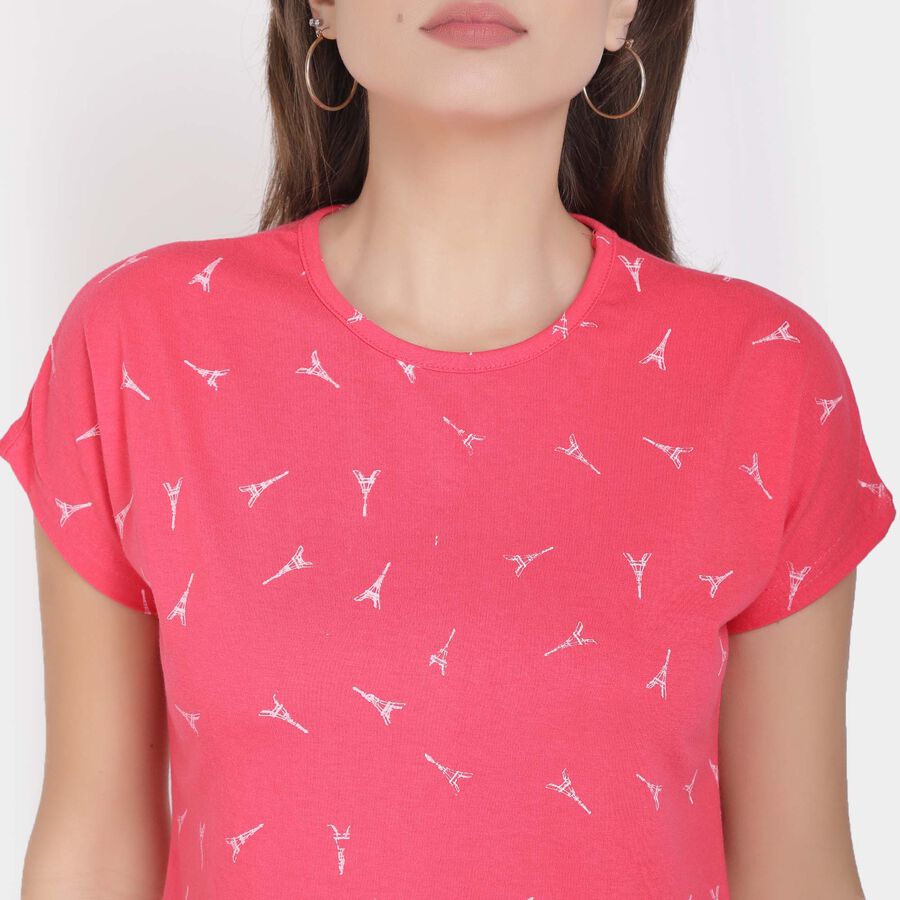 Printed Round Neck Round Neck T-Shirt, Coral, large image number null