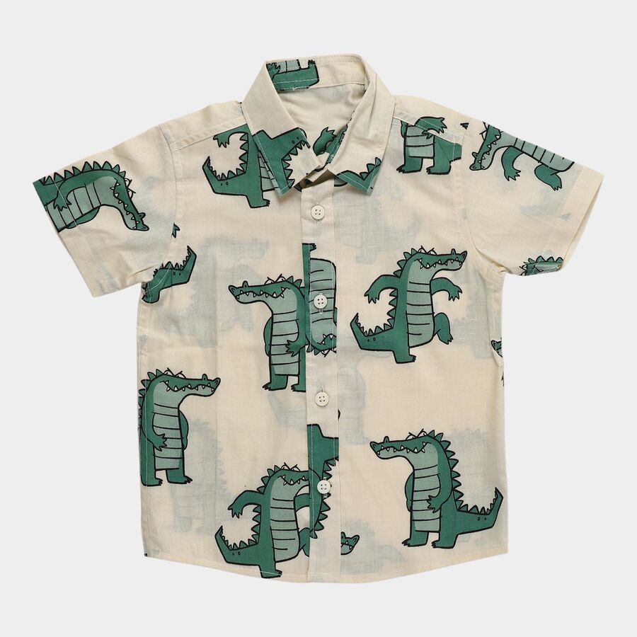 Boys' Off-White Cotton Half Sleeve Classic Collar Casual Shirt, Off White, large