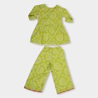 Girls' Bright Lime Green Round Neck Bohemian Upper and Bottom Set, Light Green, small