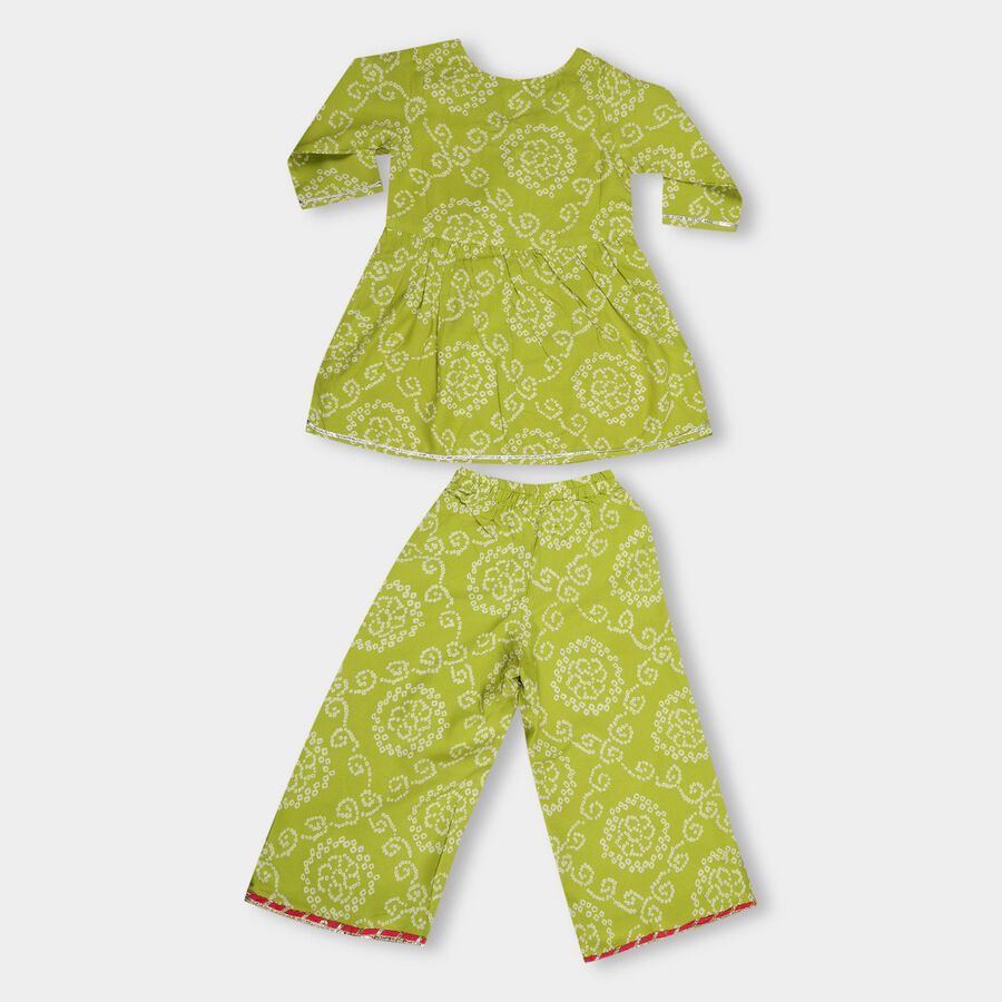 Girls' Bright Lime Green Round Neck Bohemian Upper and Bottom Set, Light Green, large