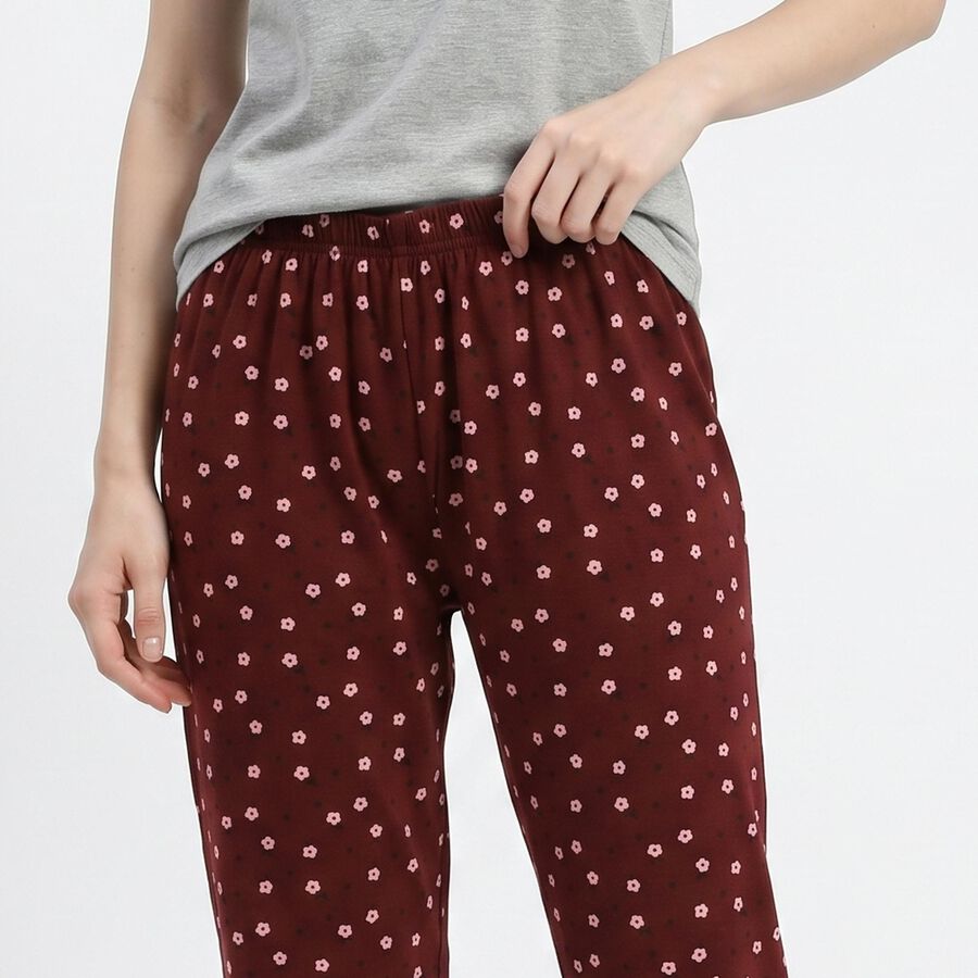 Women's Maroon Straight Fit Floral Printed Pyjama, Maroon, large