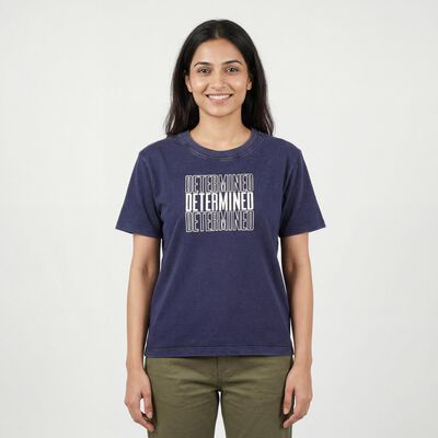 Women's Navy Blue Round Neck Casual T-Shirt