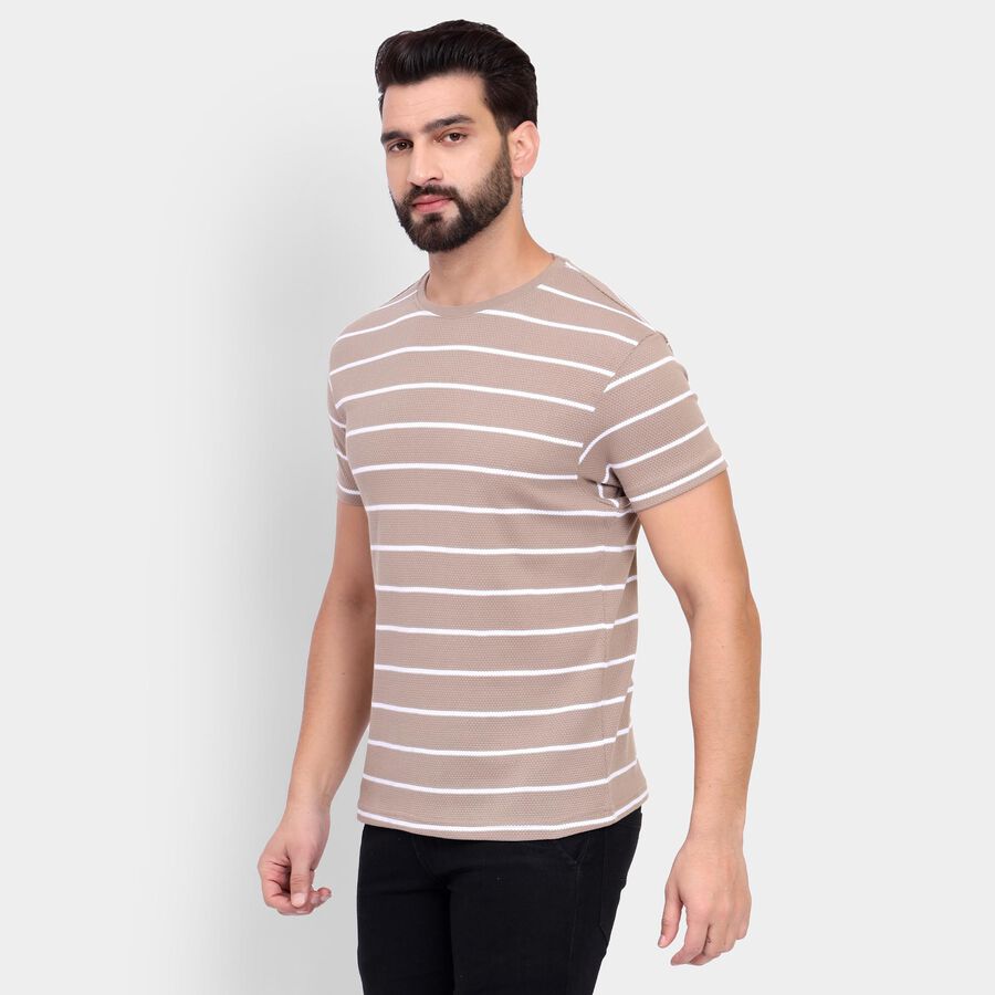 Men's Round Neck Half Sleeves T-Shirt, Beige, large image number null