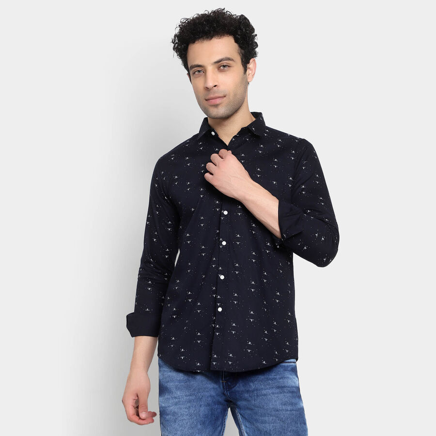 Cotton Casual Shirt, Navy Blue, large image number null