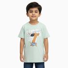 Boys Light Mint Green Cotton Round Neck Casual T-Shirt, Light Green, small