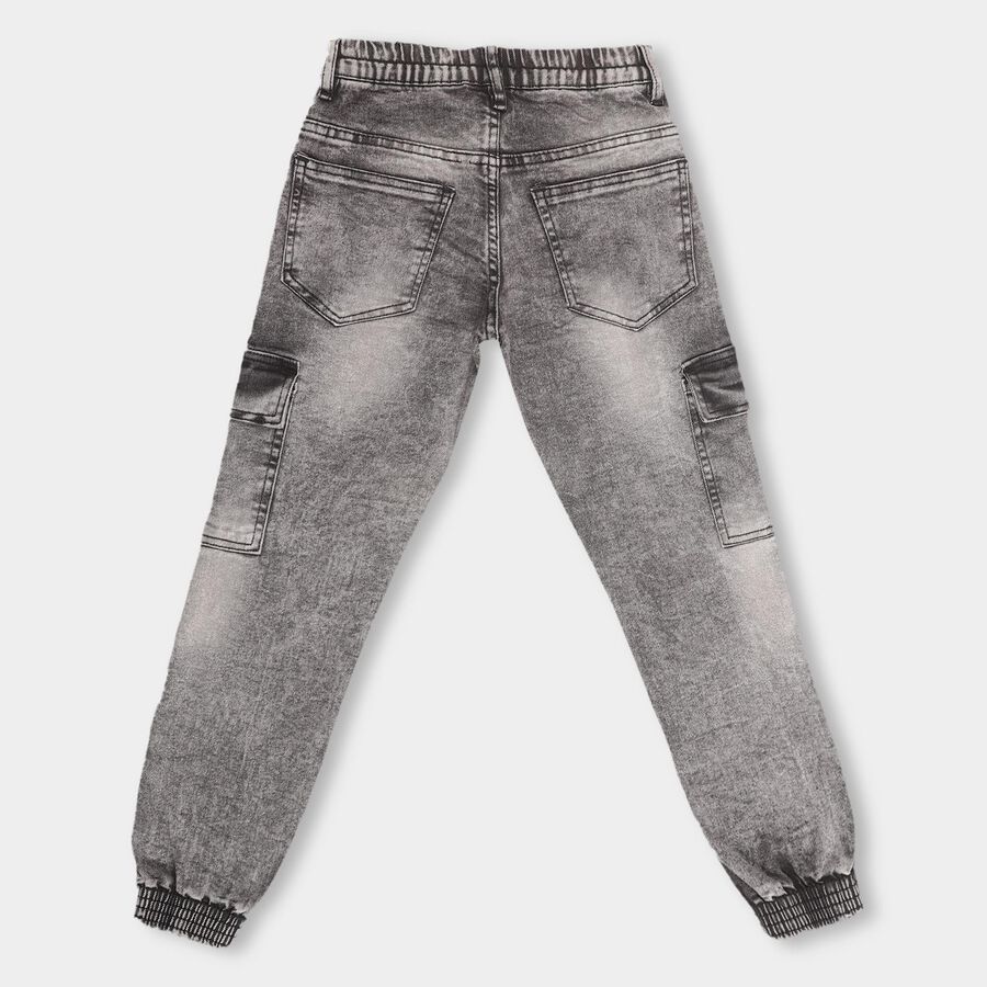 Boys Washed Grey Cargo Fit Jeans, Black, large image number null