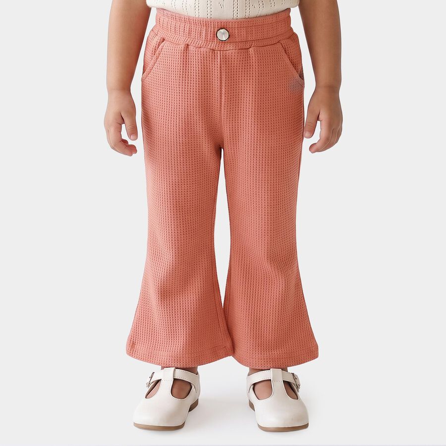 Girls' Pink Flared Fit Textured Trousers, Light Pink, large