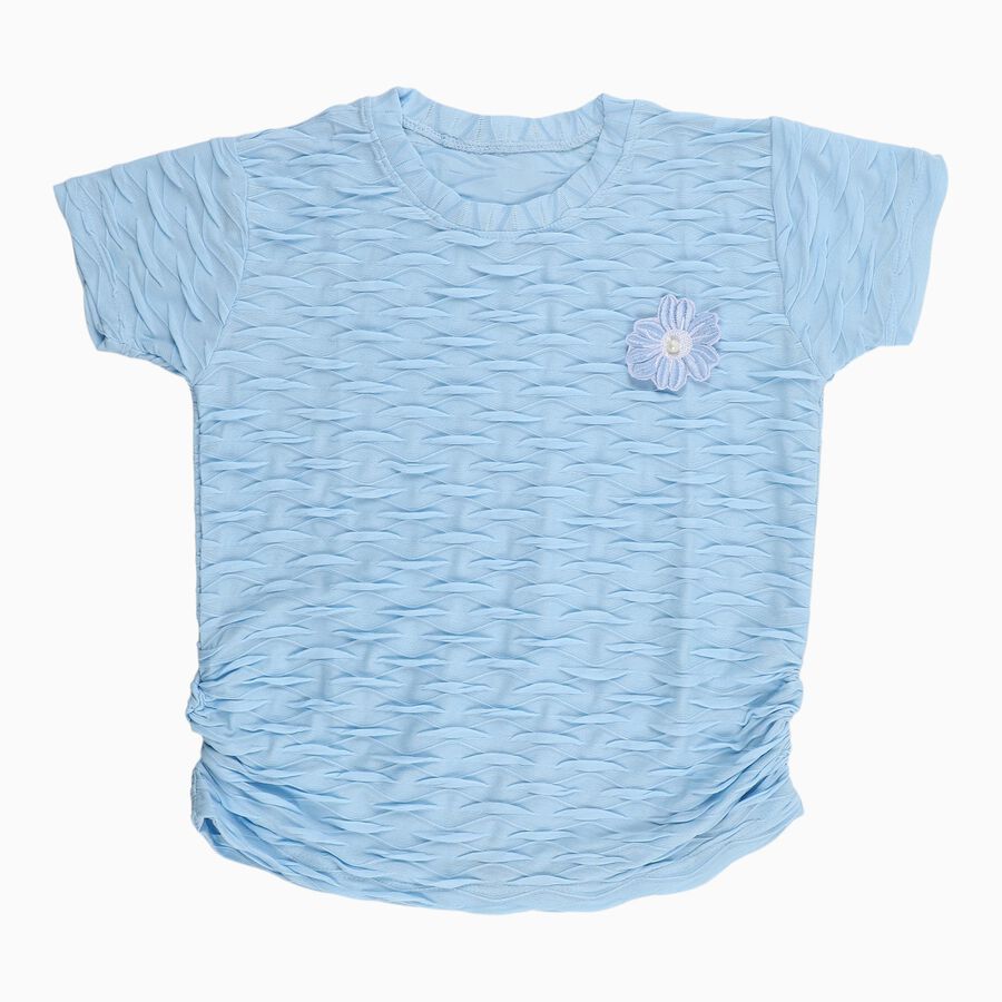 Girls Light Blue Round Neck Casual T-Shirt, हल्का नीला, large