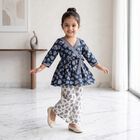 Girls Navy Blue V Neck Fusion Set Upper and Bottom Set, नेवी ब्लू, small