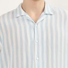Men's Light Blue Cotton Half Sleeve Cuban Collar Casual Shirt, Light Blue, small