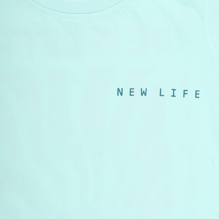 Boys Light Aqua Blue Cotton Round Neck Casual T-Shirt, हल्का नीला, large image number null