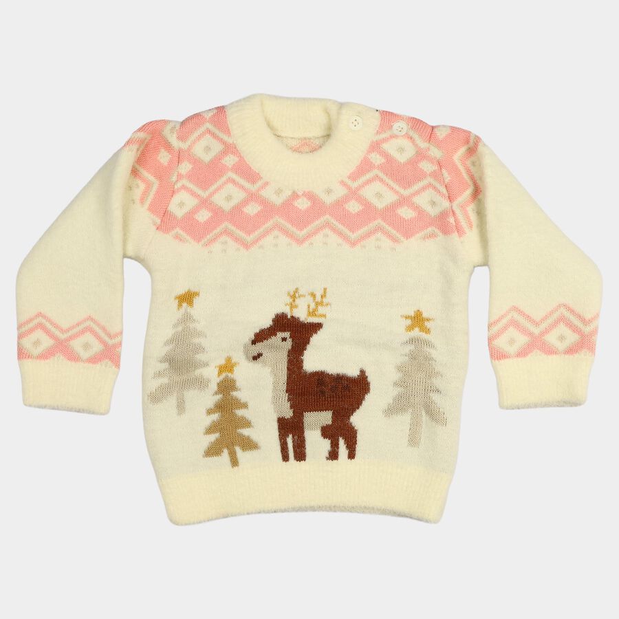 Infants' Peach Crew Neck Printed Pullover, पीच, large