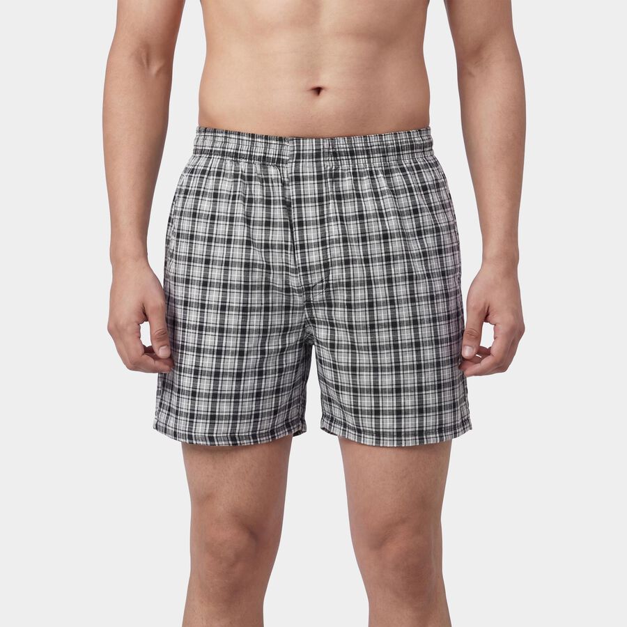 Men's Grey Regular Fit Checked Half Pant, हल्का ग्रे, large