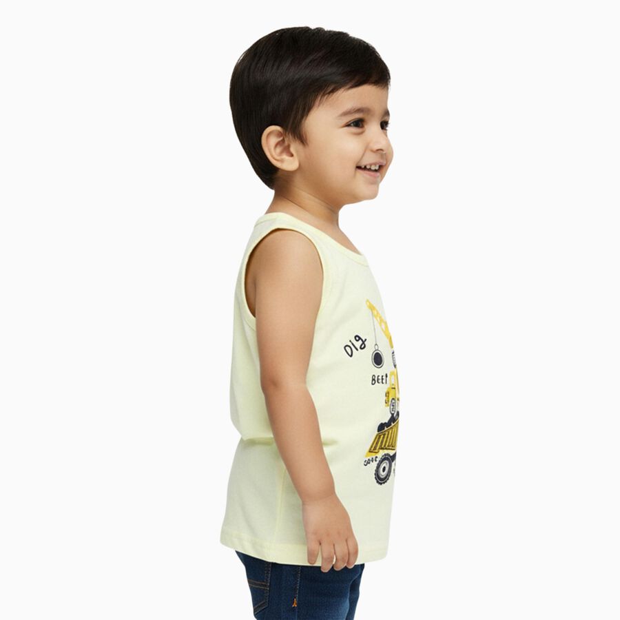 Infants' Soft Yellow Cotton Round Neck Casual Vest, पीला, large image number null