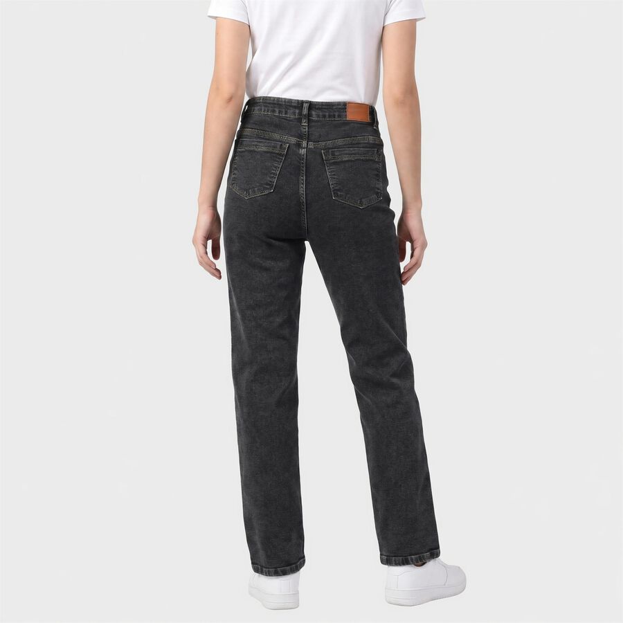 Women's Dark Grey Straight Fit Washed Jeans, Dark Grey, large