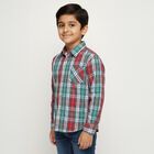 Boys Bright Red and Green Cotton Classic Collar Casual Shirt, लाल, small image number null