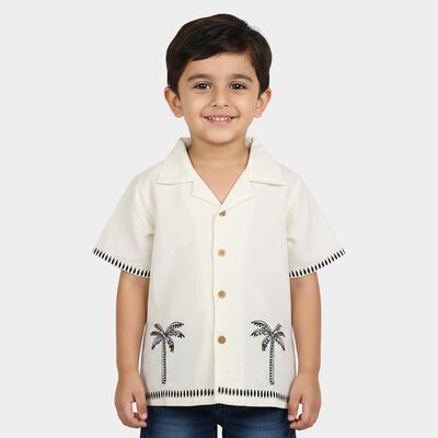 Boys White Camp Collar Casual Shirt
