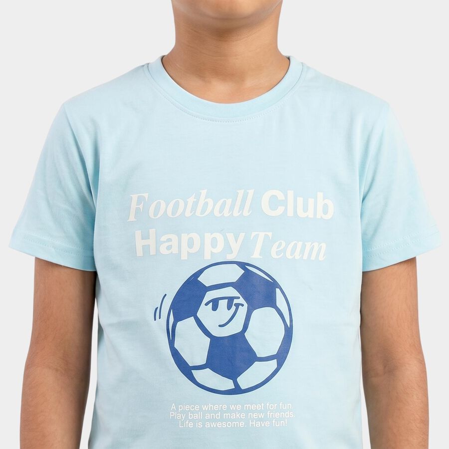 Boys Light Blue Round Neck Graphic Print Regular T-Shirt, हल्का नीला, large