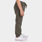 Boys Olive Green Regular Fit Solid Trousers, ओलिव, small