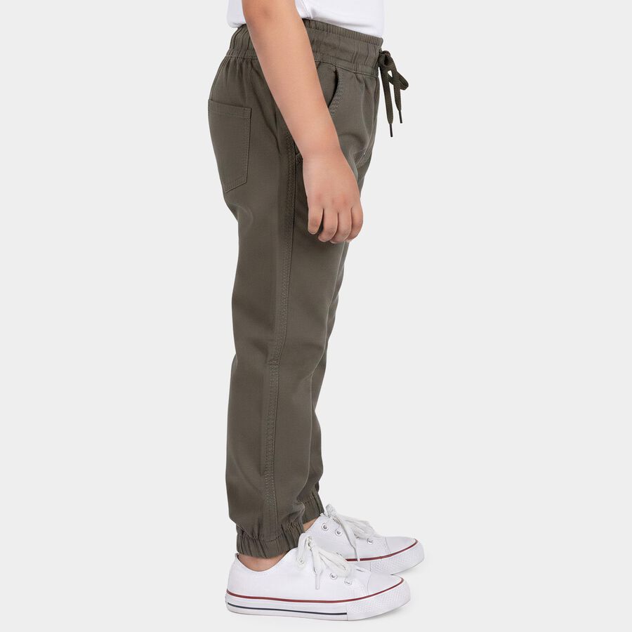 Boys Olive Green Regular Fit Solid Trousers, ओलिव, large
