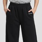 Women's Black Relaxed Fit Drawstring Hem Jogger Track Pants, काला, small