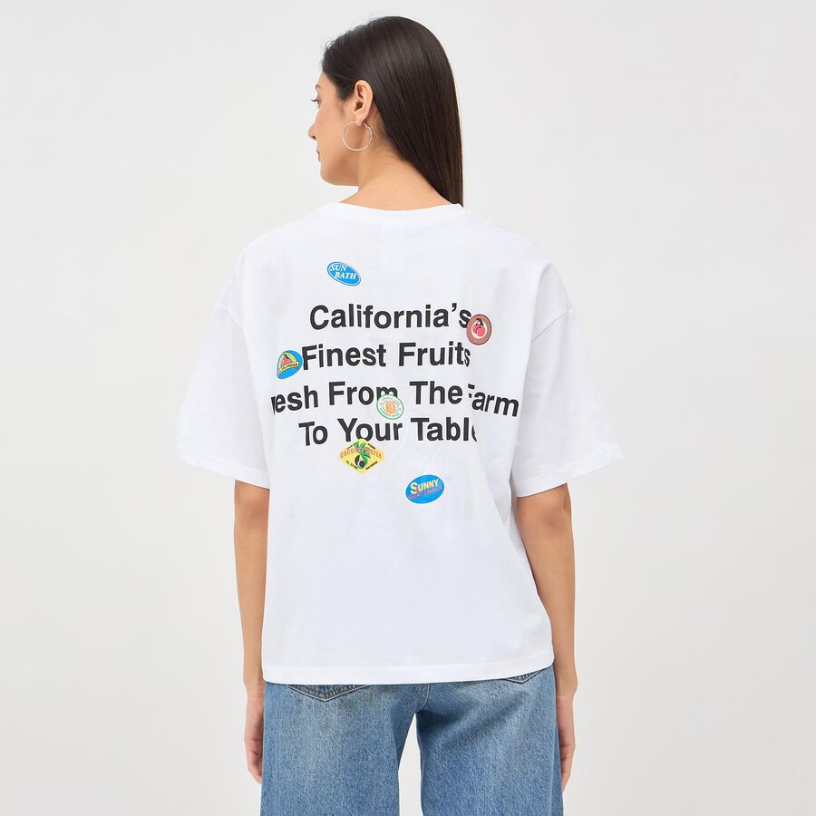 Women's Bright White Cotton Round Neck Oversized T-Shirt, ऑफ व्हाइट, large image number null