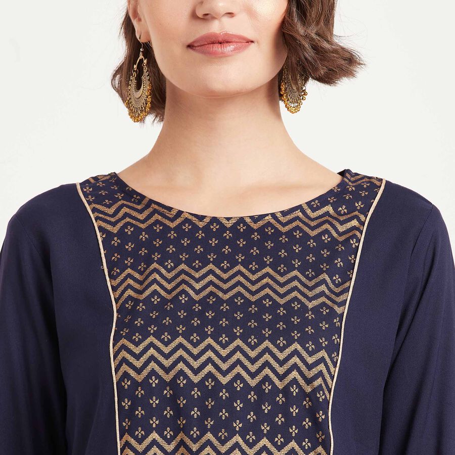 Printed 3/4Th Sleeves Kurta, Navy Blue, large image number null