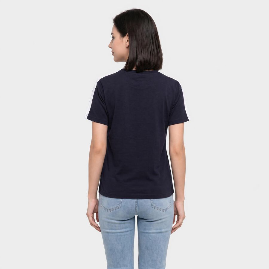 Women's Navy Blue Round Neck Regular T-Shirt, नेवी ब्लू, large