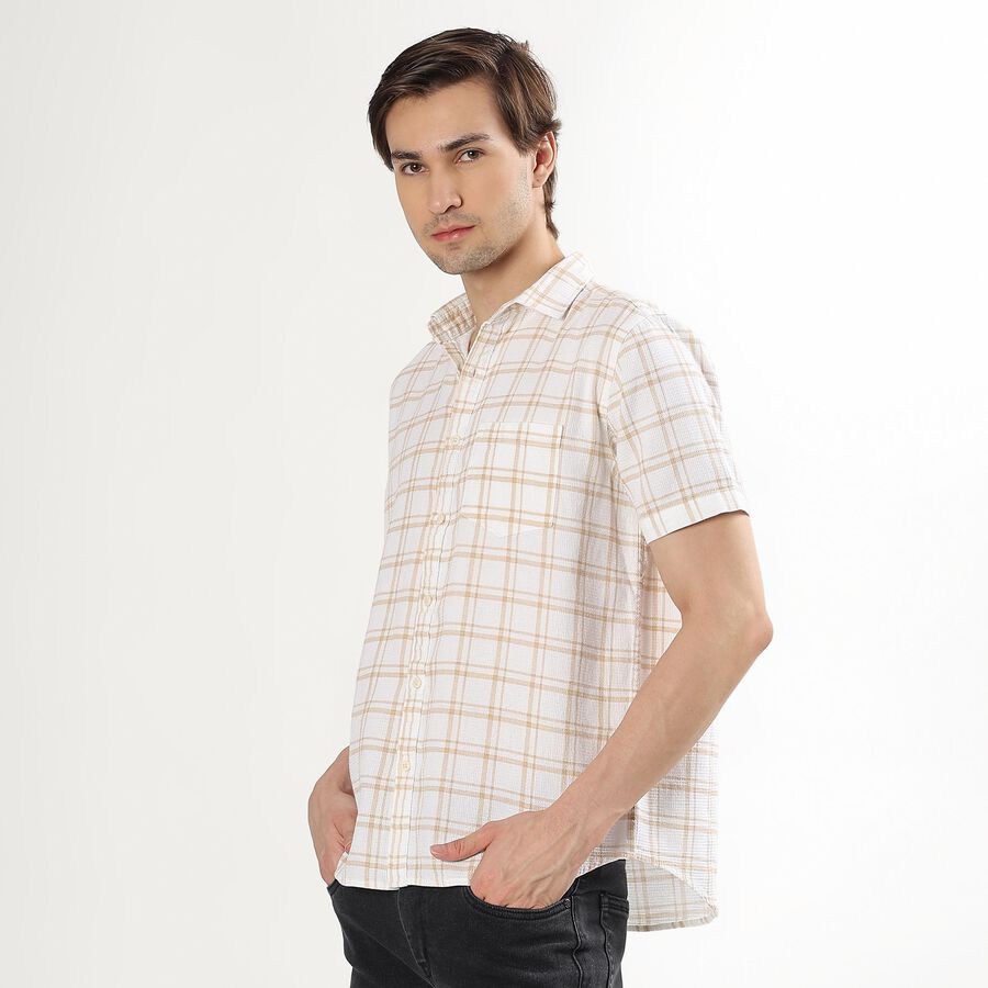 Men's Light Beige Cotton Classic Casual Shirt, गहरा पीला, large image number null