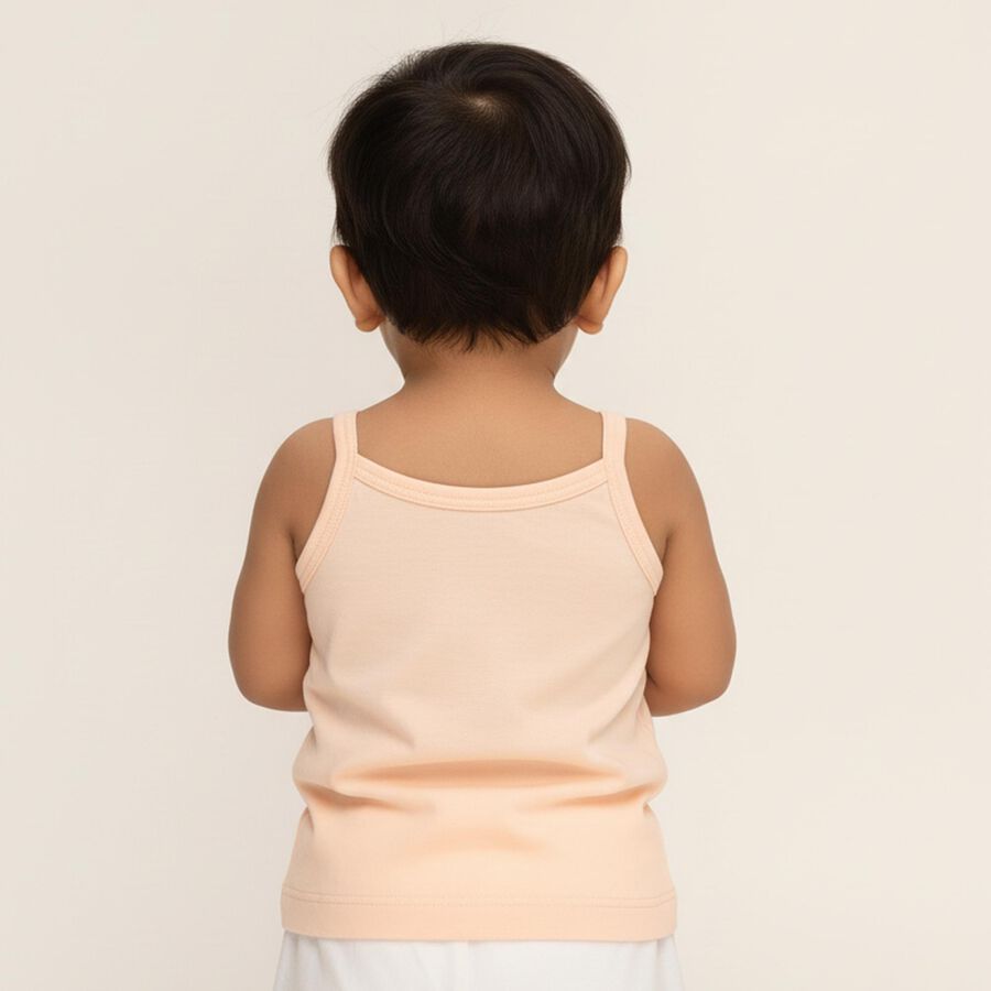 Infants' Soft Peach Cotton Round Neck Casual Vest, पीच, large image number null