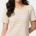 Women's Lemon Round Neck Striped Regular T-Shirt, Lemon, small