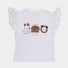 Girls Snow White Cotton Round Neck Casual T-Shirt, White, small image number null