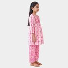 Girls Pink Round Neck Fusion Set Upper and Bottom Set, Pink, small