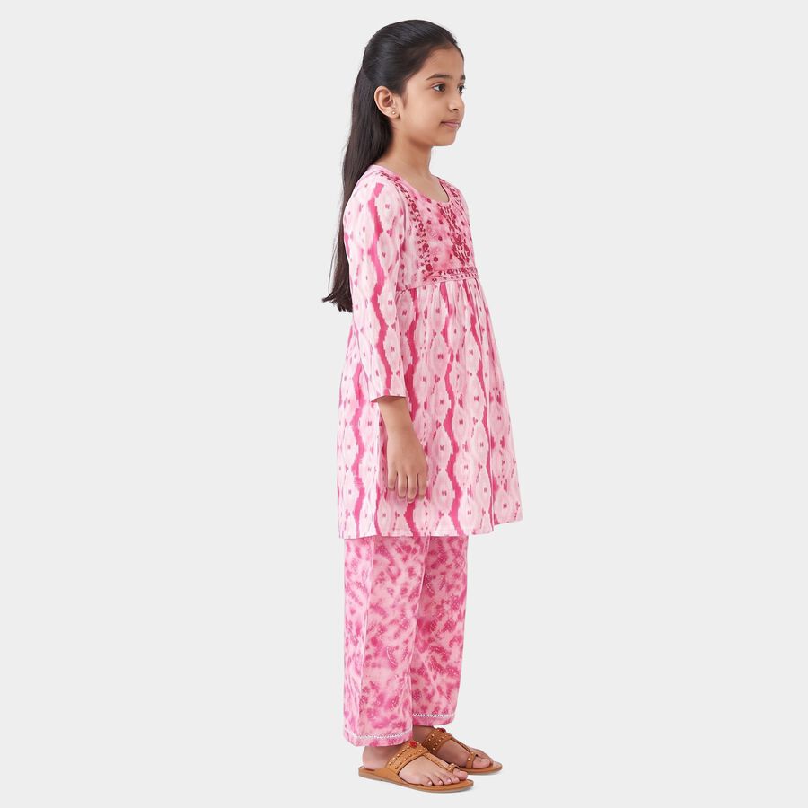 Girls Pink Round Neck Fusion Set Upper and Bottom Set, Pink, large
