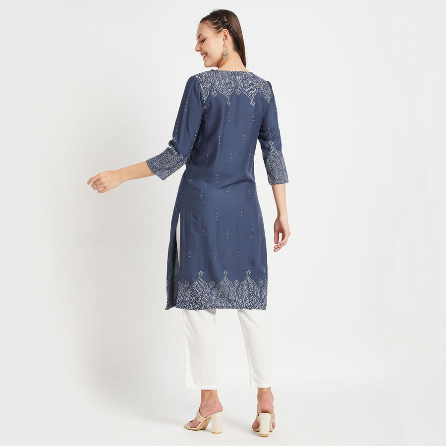 3/4Th Sleeves Straight Kurta, Navy Blue, large image number null