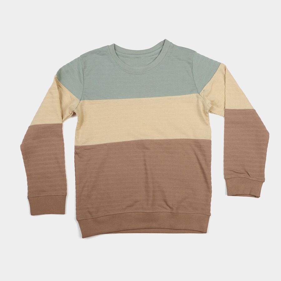 Boys Beige Crew Neck Colorblocked T-Shirt, गहरा पीला, large
