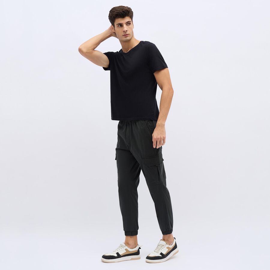 Men's Deep Charcoal Slim Fit Cargo Trousers, गहरा हरा, large image number null