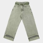 Girls' Green Wide Leg Washed Jeans, हल्का हरा, small