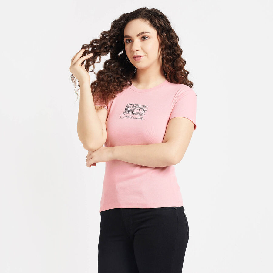 Round Neck T-Shirt, Pink, large image number null