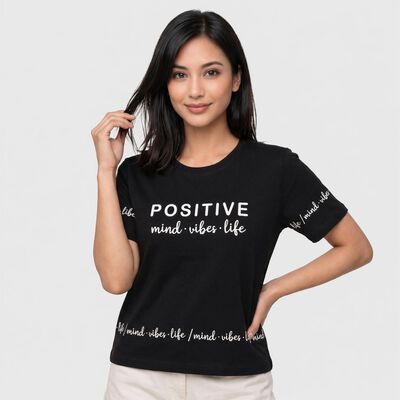 Women's Black Round Neck Regular T-Shirt