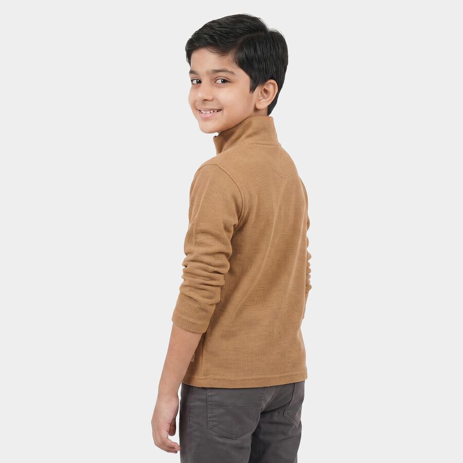 Boys Beige Cotton Blend Mock Neck Regular T-Shirt, Beige, large