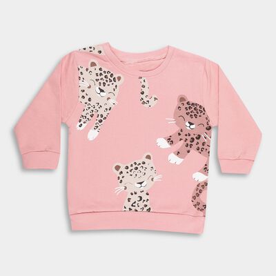 Infants Light Pink Cotton Crew Neck Casual Sweatshirt