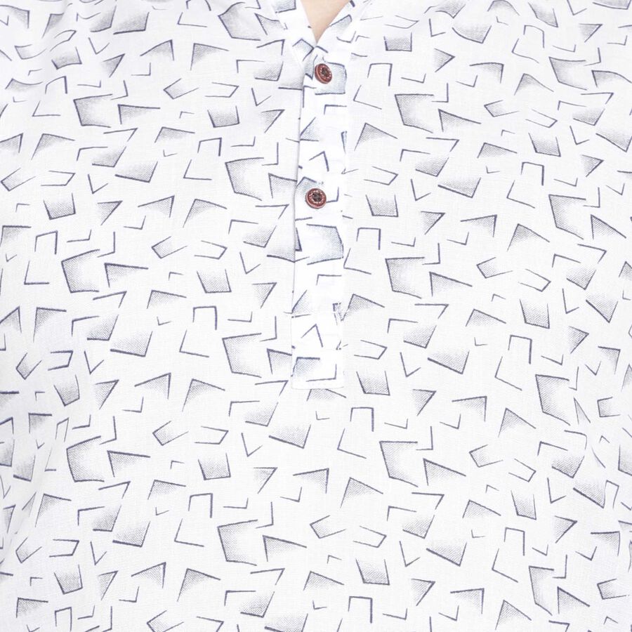 Printed Mandarin Collar Kurta, White, large image number null